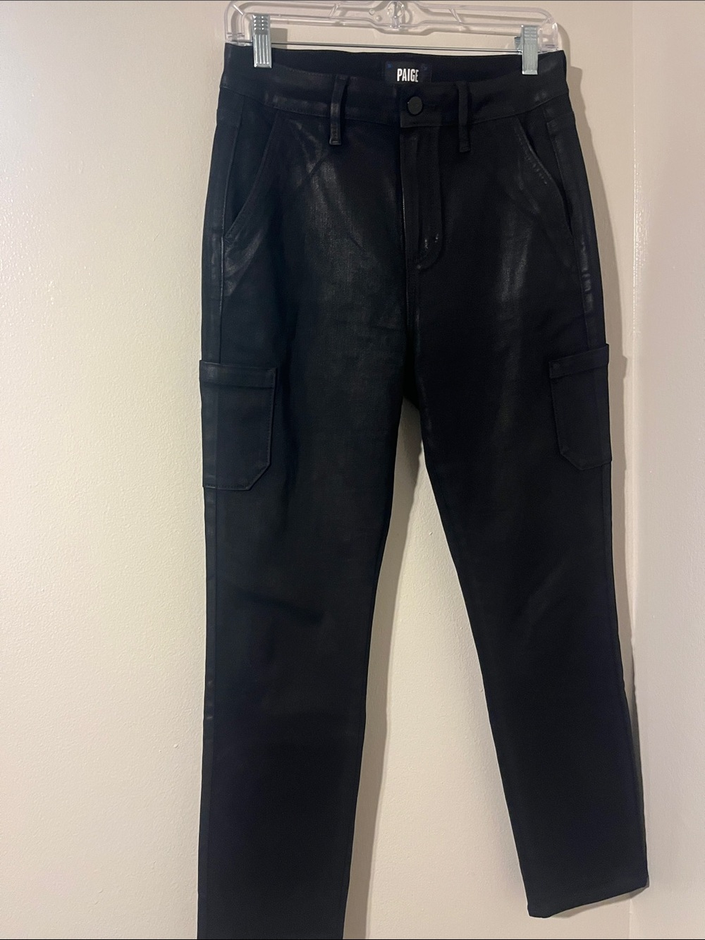 PAIGE Black Cargo Jeans with Side Flap Pockets